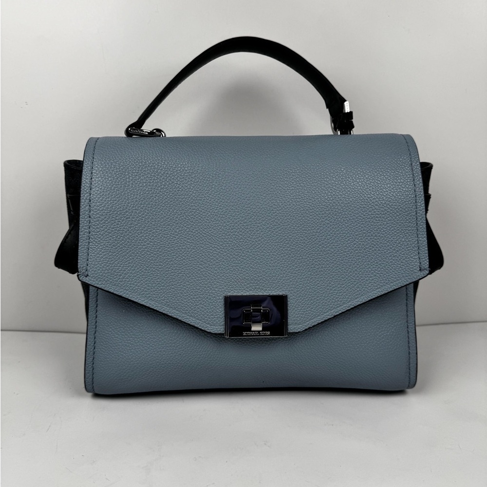 Michael Kors Cassie Small Leather Crossbody Pale Blue Satchel Bag - Picture 9 of 16